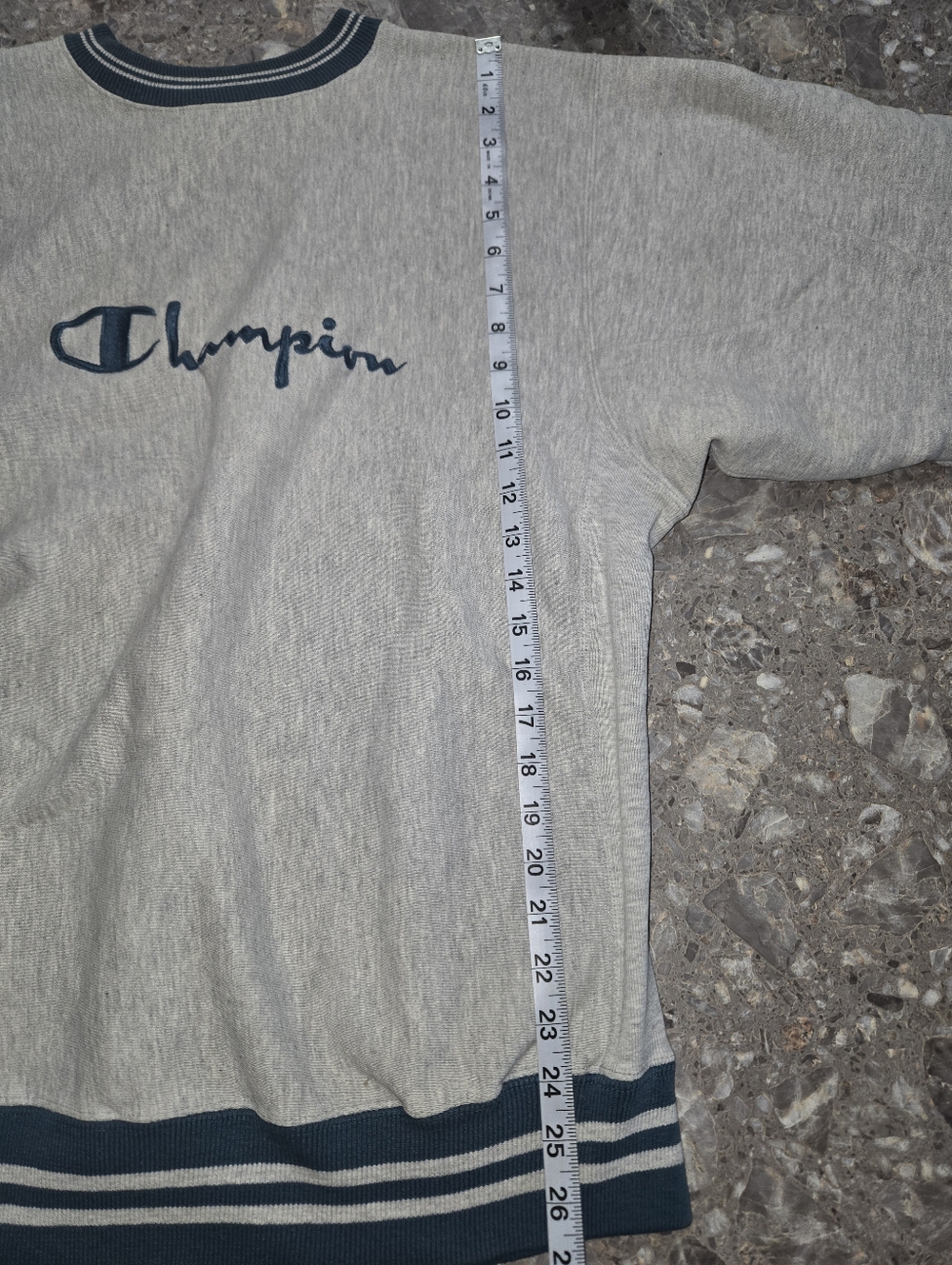 GUC- Champion Light Gray Crewneck Sweater with Teal Accents - Picture 6 of 7